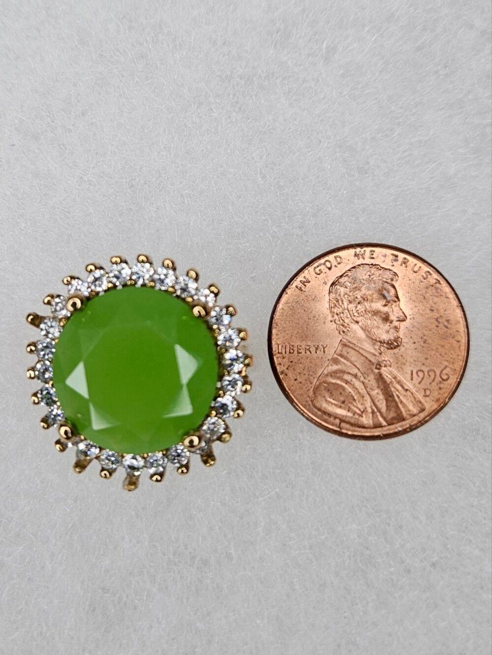 Vintage Sterling Silver Bronze Green Glass Cocktail Ring Size 8 Round Art Deco - Picture 11 of 12